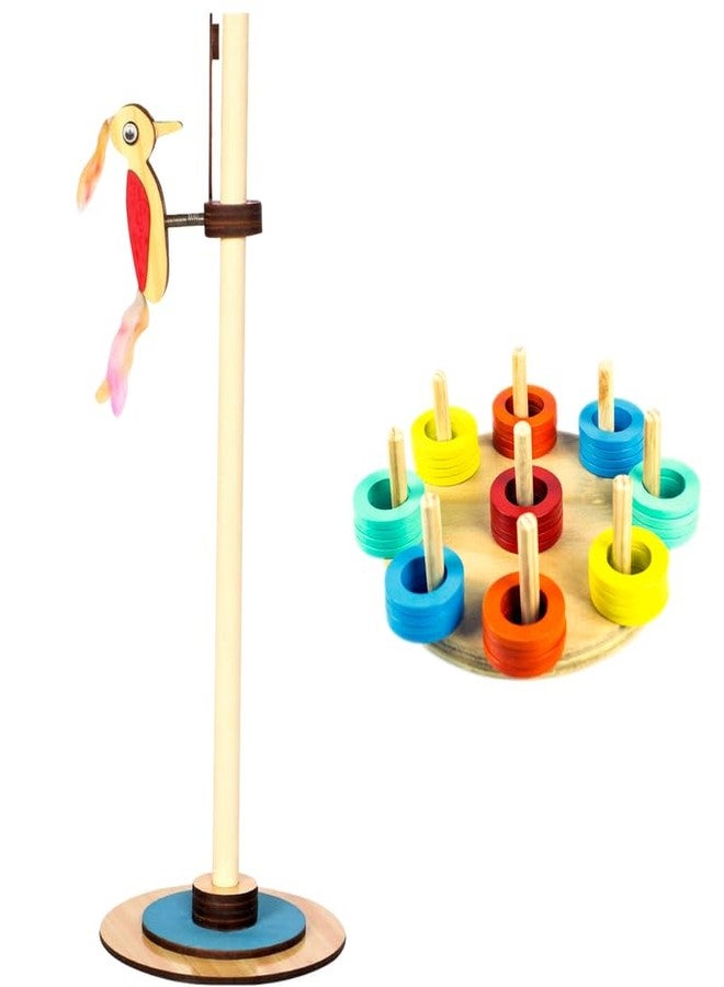Techny Birds Technybirds Wooden Pecking Woodpecker and Wooden Ring Sorter Combo | Educational Toys for Kids | Montessori Learning | Imaginative Play | Shape and Color Recognition - Image 1